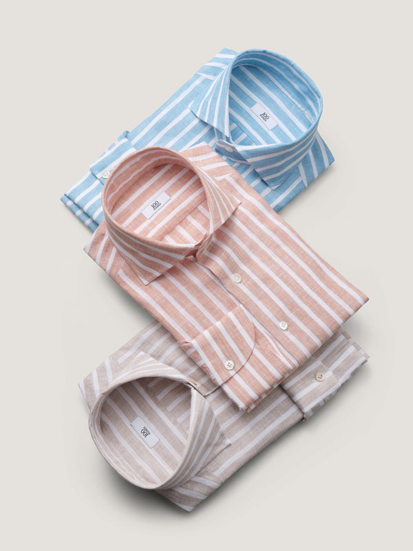 Terracota Brown Wide Stripe Irish Linen Shirt